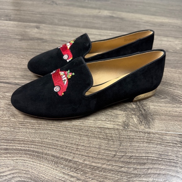 Talbots NWOT Ryan Embroidered Suede Loafers 9 - Christmas, Holiday, Black - Picture 3 of 10